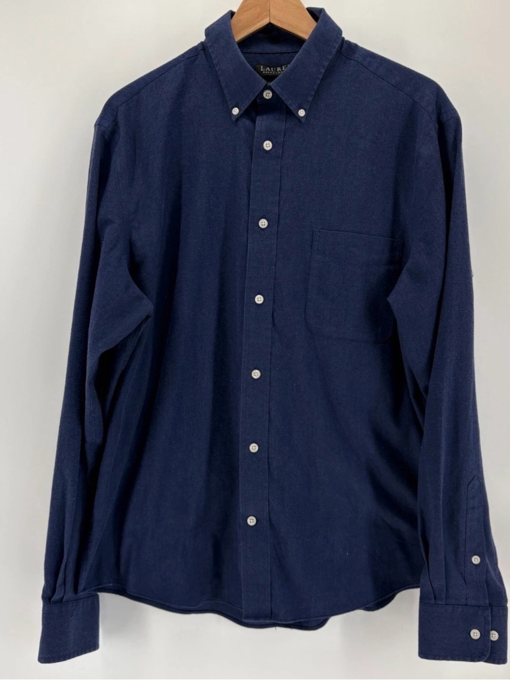 Lauren Ralph Lauren Mens Blue Soft Stretch Regular Fit Button Down Shirt Large